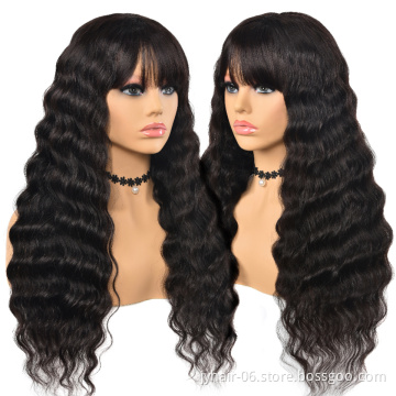 Wholesale Virgin Human Wigs With Bangs For Black Women, Non Lace Cheap Brazilian Remy Human Hair Wigs